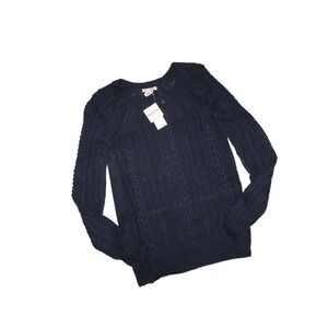 Magaschoni Women's Navy Wool Blend Knit Lace Detail‎ Sweater Size SMALL S $298